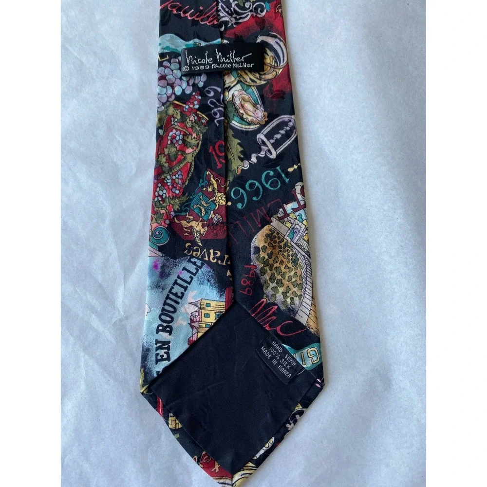 Nicole Miller Men's Tie Vintage 1993 Hand Sewn 100% Silk Wine Lovers 58